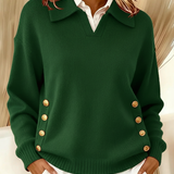 Women's Buttoned Polo-Neck Sweater – Simple and Elegant