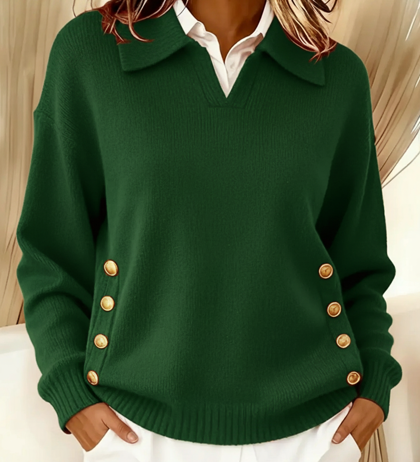 Women's Buttoned Polo-Neck Sweater – Simple and Elegant