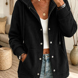 Women's Hooded Cardigan with Drawstring - Casual and Comfortable