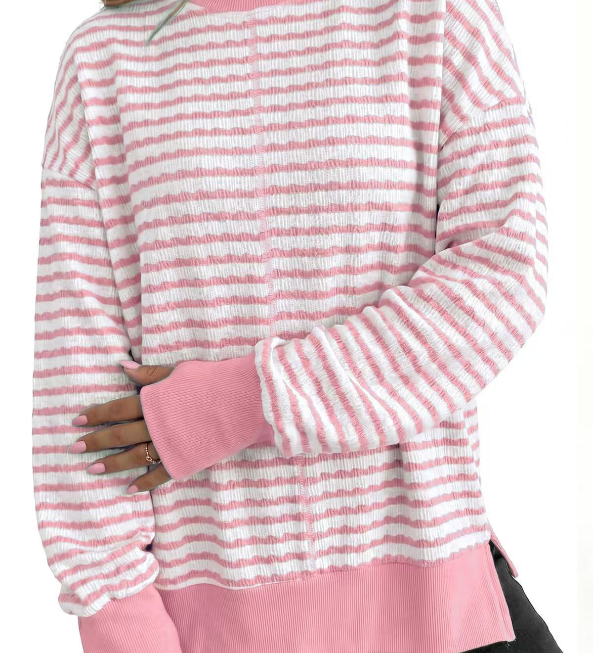 Striped women's sweater with side slits - Casual and soft