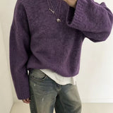 Loose-fit women's solid-colour knitted sweater – Soft and easy to wear