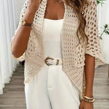 Crochet Women's Cardigan - Light Beige Open Knit Layer