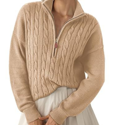 Women's half-zip high-neck sweater - Retro and comfortable