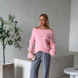 Women's sweater with a turn-down collar and bare shoulders - Chic and comfortable