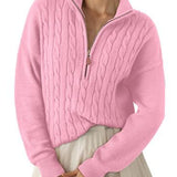 Women's half-zip high-neck sweater - Retro and comfortable