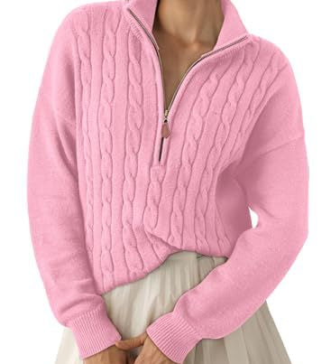 Women's half-zip high-neck sweater - Retro and comfortable