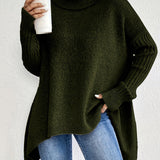 Irregular Turtleneck Sweater for Women – Loose Knitted Sweater with Long Sleeves