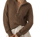 Women's half-zip high-neck sweater - Retro and comfortable