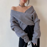 Women's wrap V-neck sweater with open shoulders - Soft and modern
