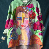 Amaris | Oil Painting of a Woman's Portrait Art Printed Women's Casual Shirt