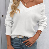 Women's loose-fit V-neck knit sweater – A casual and comfortable style for everyday wear