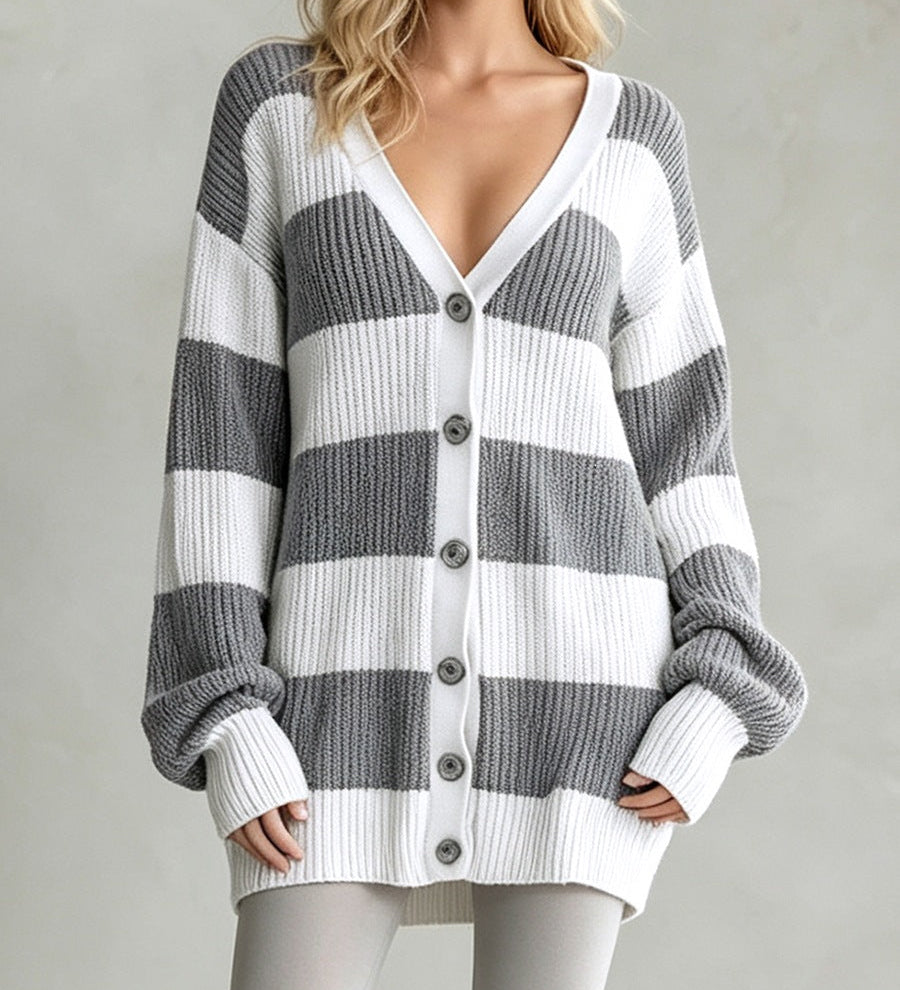 Women's striped knit coatigan - Soft and comfortable
