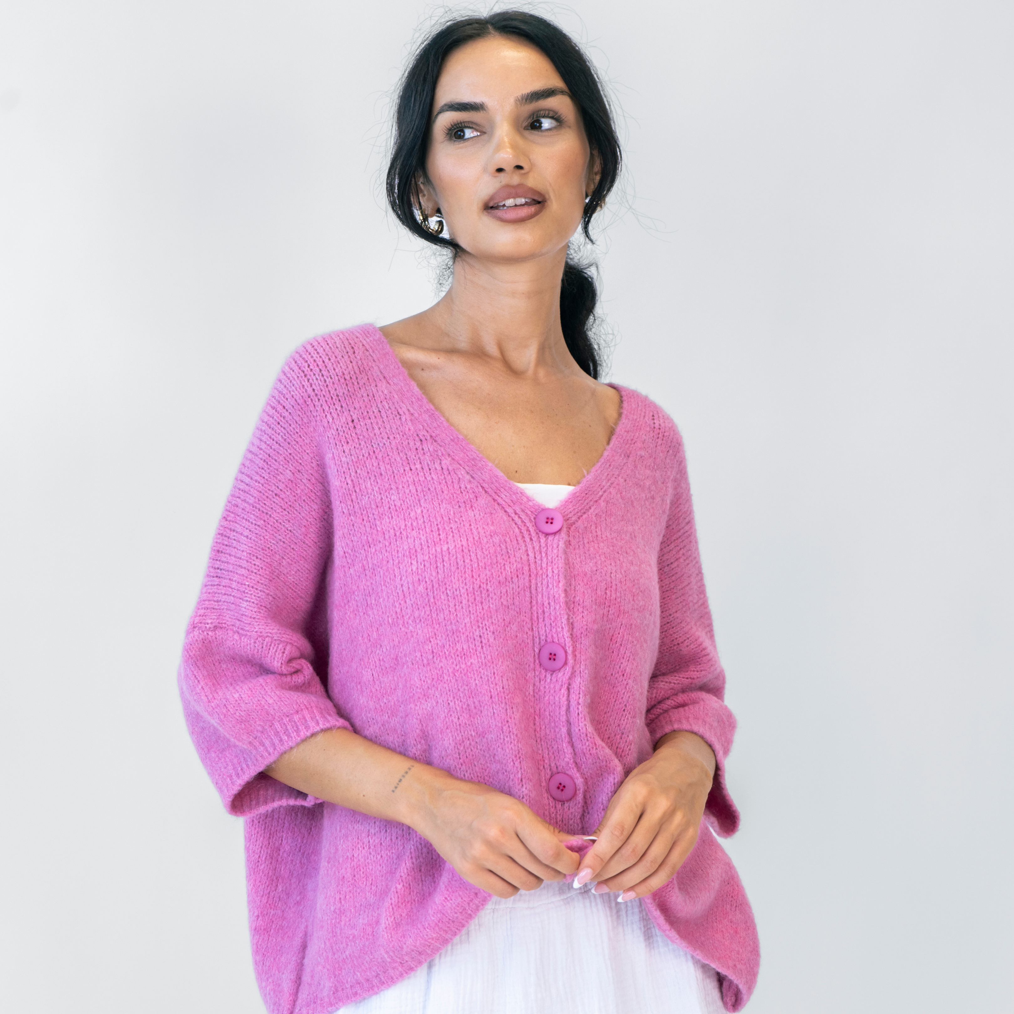 Oversized Cardigan with 3/4 Sleeves