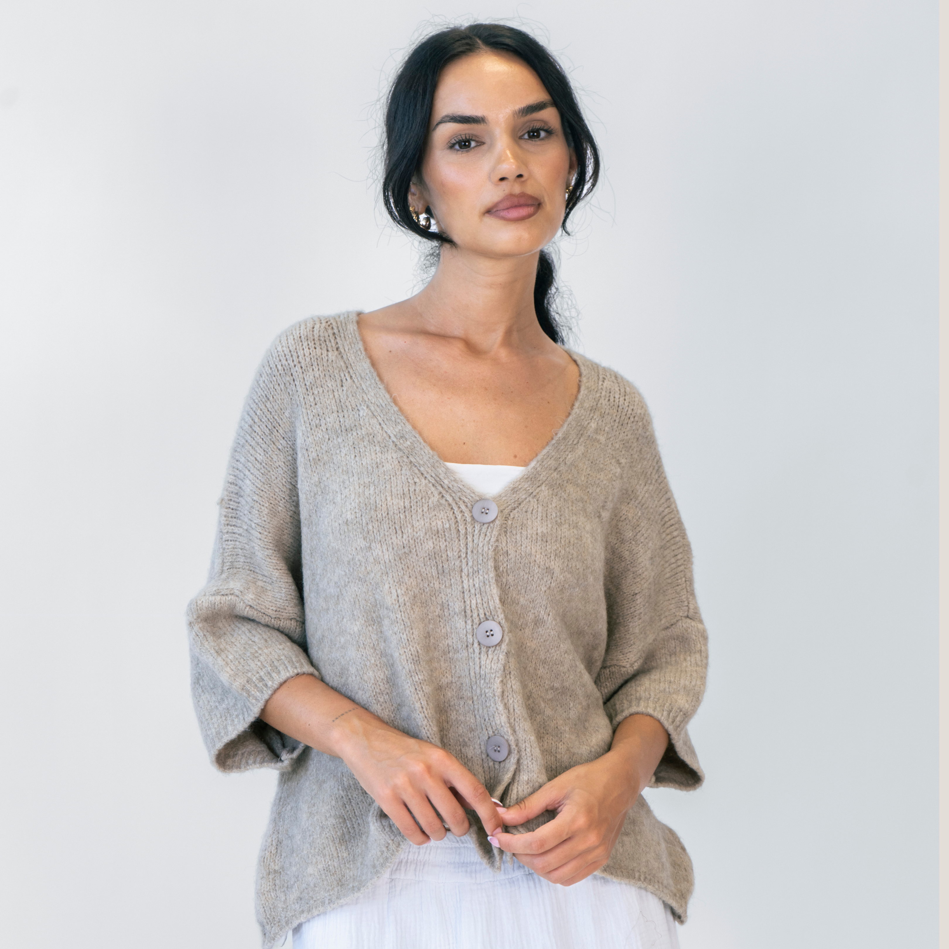 Oversized Cardigan with 3/4 Sleeves