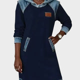 Irena - Hooded Sweat Dress with Denim Effect