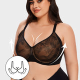 Leaf Pattern Lace Full Coverage Unlined Push Up Bra