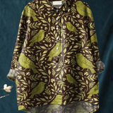 Nora | Women's Vintage Floral Bird Art Print Casual Shirt