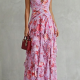 Belladina | Romantic Cascading Rose Maxi Dress with American Neckline
