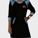 Irena - Hooded Sweat Dress with Denim Effect