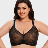 Leaf Pattern Lace Full Coverage Unlined Push Up Bra