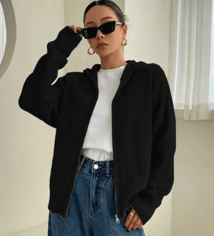 Knitted zip-up sweater for women