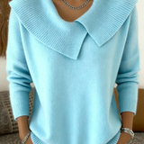 Ribbed Collar Knitted Sweater for Women – Elegant Long Sleeve Sweater