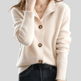 Women's Wool Blend Cardigan – Soft Knit with V-Neck and Front Buttons