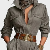 Magda - Cotton and Linen Long Sleeve Jumpsuit