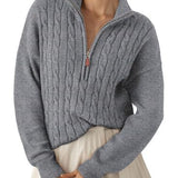 Women's half-zip high-neck sweater - Retro and comfortable