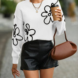 Elegant Women's Sweater with Flower Embroidery – Soft Knit with Round Neck