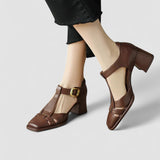 Aude - Orthopaedic Block Heels with T-Strap