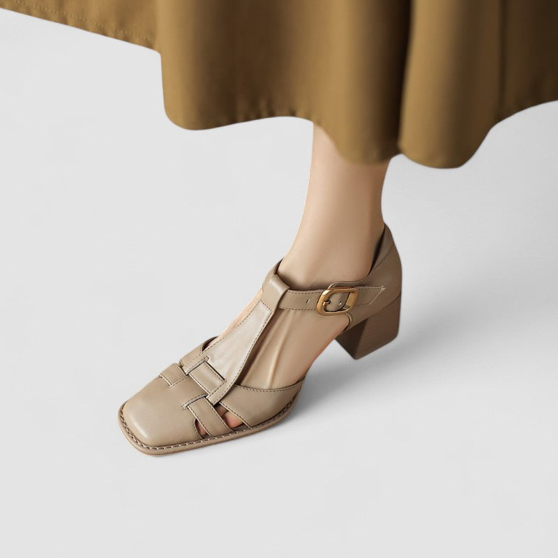 Aude - Orthopaedic Block Heels with T-Strap