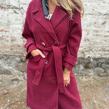 Women's Lace-Up Coat Cardigan – Casual Long-Sleeved Wool-Blend Jacket with Lapels and Pockets