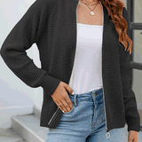 Women's solid-colour zip-up long-sleeve cardigan - Simple and comfortable