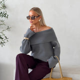 Women's sweater with a turn-down collar and bare shoulders - Chic and comfortable