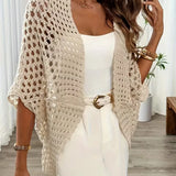 Crochet Women's Cardigan - Light Beige Open Knit Layer