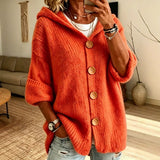 Women's Solid Hooded Cardigan – Casual Everyday Design in Long-Sleeved Knit with Buttons