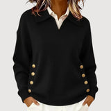 Long-Sleeved Women's Knitted Sweater – Elegant Classic Buttoned Collar