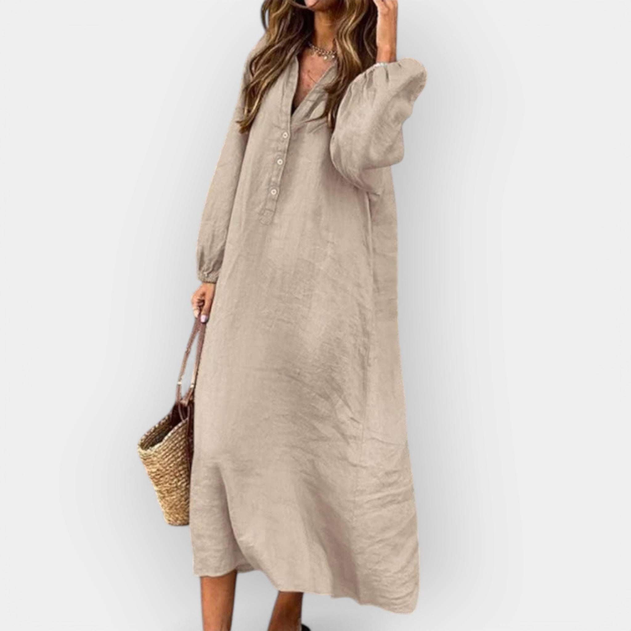 Elara | Elegant linen dress with a flowing silhouette
