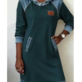 Irena - Hooded Sweat Dress with Denim Effect