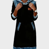 Irena - Hooded Sweat Dress with Denim Effect