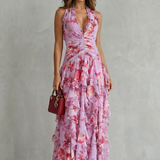 Belladina | Romantic Cascading Rose Maxi Dress with American Neckline