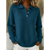 Loose-Fitting Women's Knit Sweater – Classic Collar Long Sleeves Polo Shirt