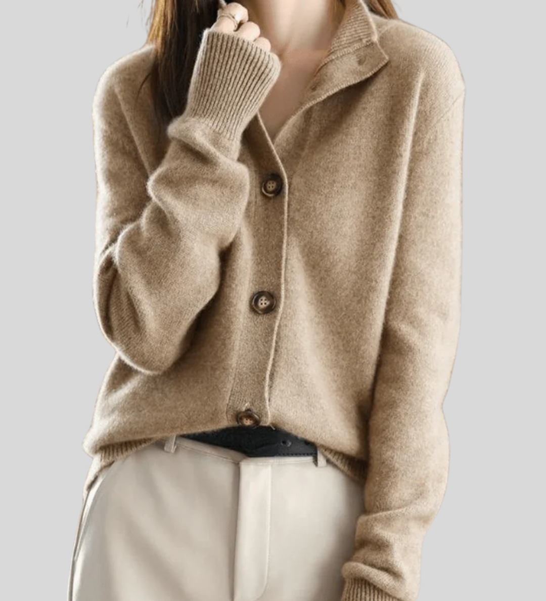 Women's Wool Blend Cardigan – Soft Knit with V-Neck and Front Buttons