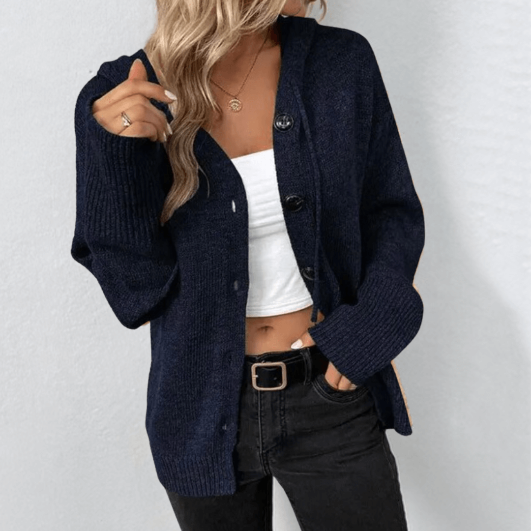 Knitted Hooded Vest Cardigan for Women – Casual V-Neck Buttoned Long Sleeves