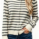 Women's Long-Sleeve Striped Knit Cardigan – Relaxed Fit, Casual and Comfortable Style