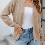 Women's solid-colour zip-up long-sleeve cardigan - Simple and comfortable