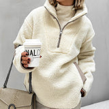 Soft Fleece Wool Sweater for Women with Turn-Back Cuffs – Loose Fit and Comfortable Warmth