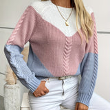 Women's cable-knit colour-block sweater - Soft and colourful