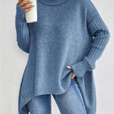 Irregular Turtleneck Sweater for Women – Loose Knitted Sweater with Long Sleeves